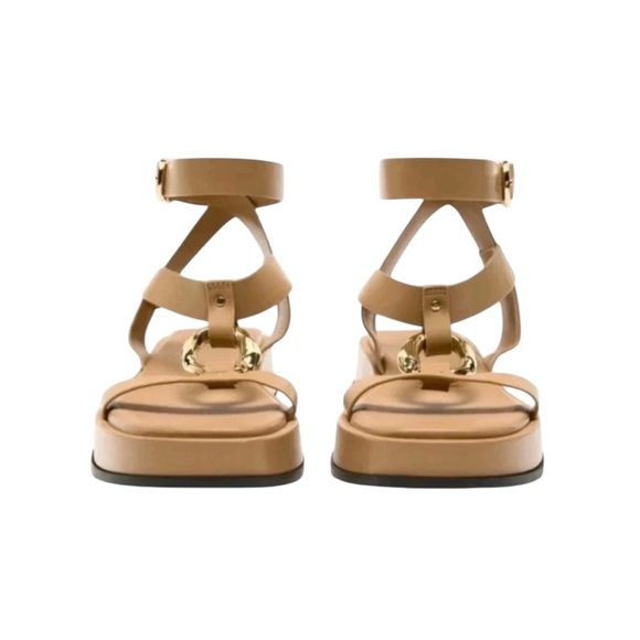 New ZARA Leather Embellished Flatform Leather Sandals Nude Size 40 Or 9 - Picture 5 of 16